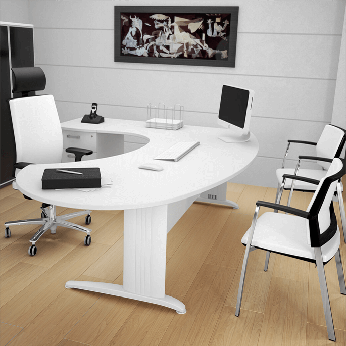 Chaise de réunion design à assise blanche en cuir, piètement chromé